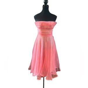 BETSEY JOHNSON Vintage Pink Chiffon Strapless Pleated Top Dress Very Gd Cond